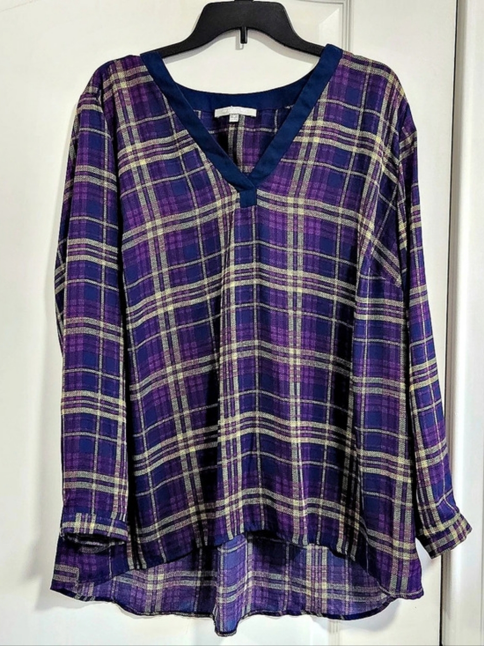 ny collection Plaid Tunic in Purple & Yellow Size 1X